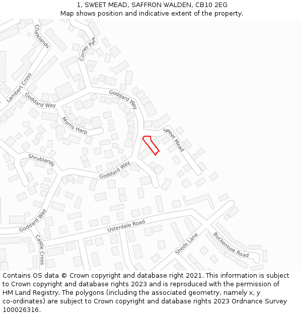 1, SWEET MEAD, SAFFRON WALDEN, CB10 2EG: Location map and indicative extent of plot
