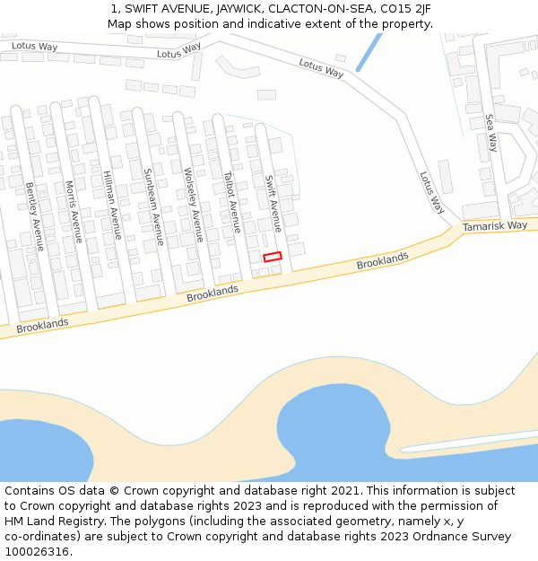 1, SWIFT AVENUE, JAYWICK, CLACTON-ON-SEA, CO15 2JF: Location map and indicative extent of plot