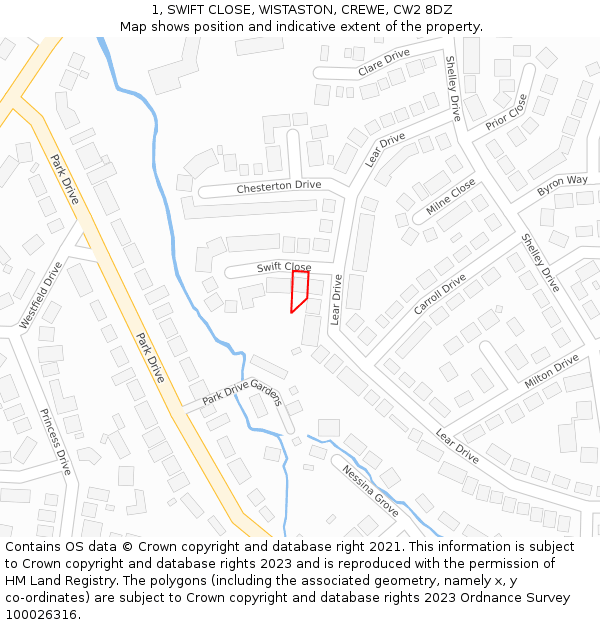 1, SWIFT CLOSE, WISTASTON, CREWE, CW2 8DZ: Location map and indicative extent of plot