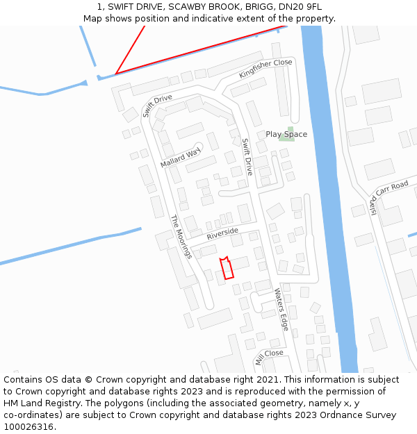 1, SWIFT DRIVE, SCAWBY BROOK, BRIGG, DN20 9FL: Location map and indicative extent of plot