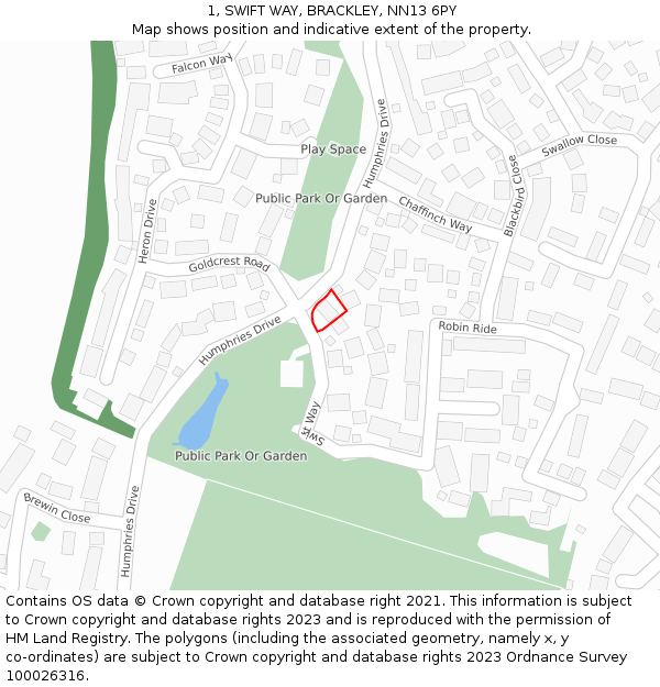 1, SWIFT WAY, BRACKLEY, NN13 6PY: Location map and indicative extent of plot