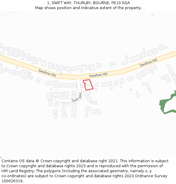 1, SWIFT WAY, THURLBY, BOURNE, PE10 0QA: Location map and indicative extent of plot