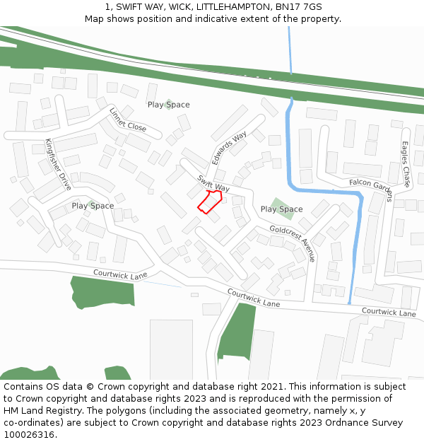 1, SWIFT WAY, WICK, LITTLEHAMPTON, BN17 7GS: Location map and indicative extent of plot