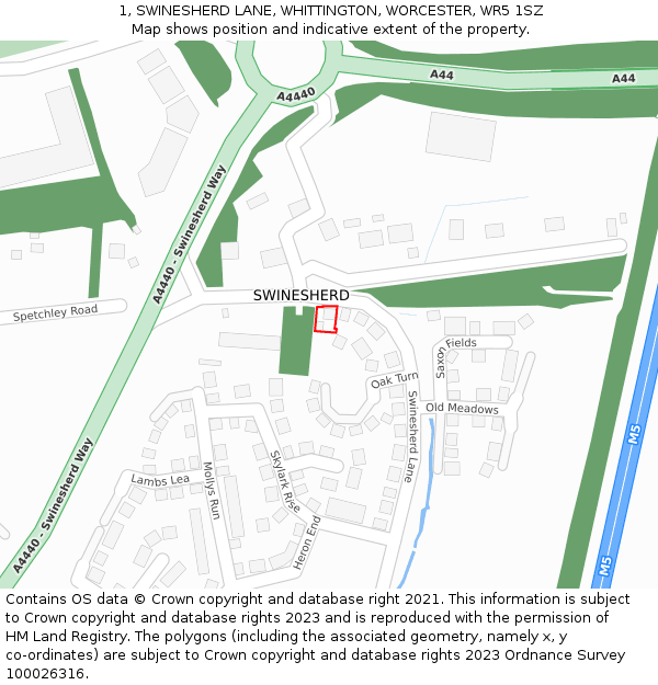 1, SWINESHERD LANE, WHITTINGTON, WORCESTER, WR5 1SZ: Location map and indicative extent of plot