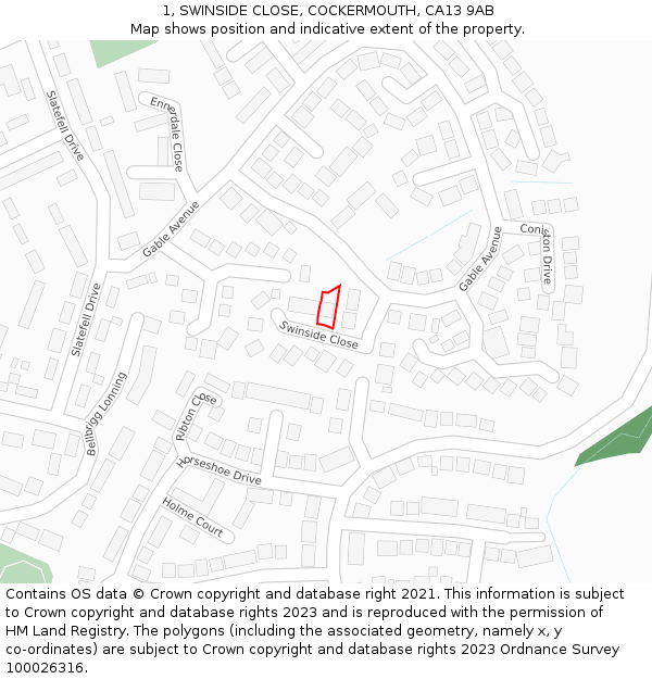 1, SWINSIDE CLOSE, COCKERMOUTH, CA13 9AB: Location map and indicative extent of plot