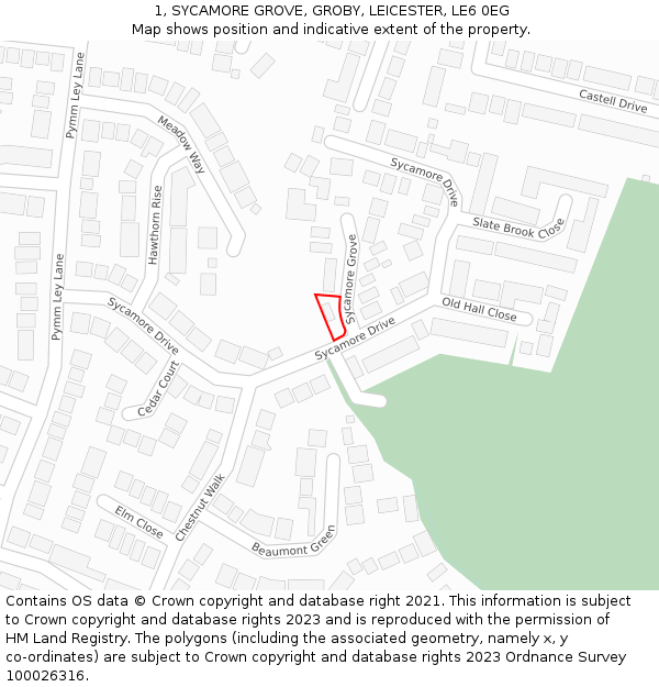 1, SYCAMORE GROVE, GROBY, LEICESTER, LE6 0EG: Location map and indicative extent of plot