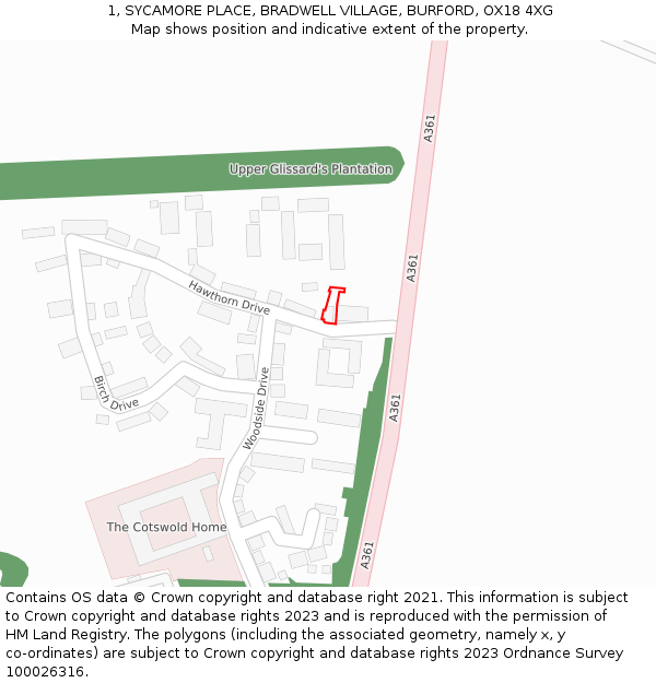 1, SYCAMORE PLACE, BRADWELL VILLAGE, BURFORD, OX18 4XG: Location map and indicative extent of plot