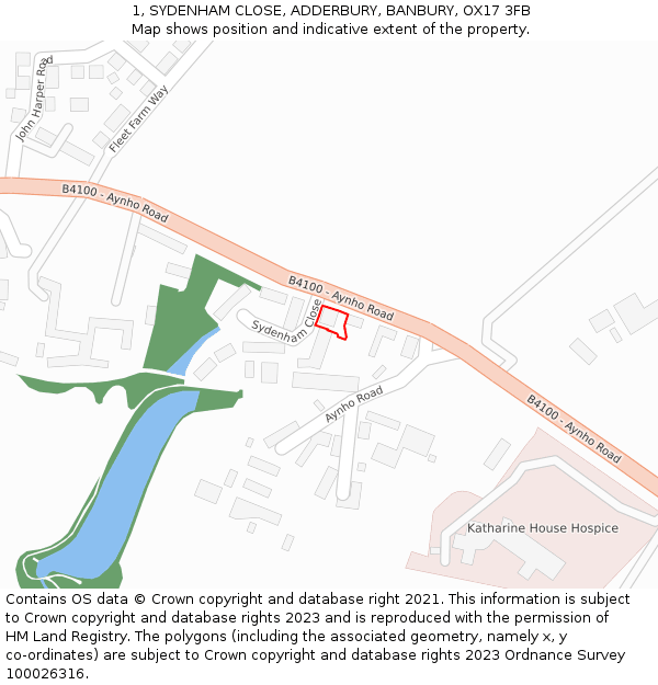 1, SYDENHAM CLOSE, ADDERBURY, BANBURY, OX17 3FB: Location map and indicative extent of plot