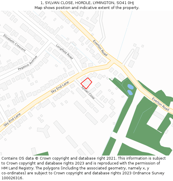 1, SYLVAN CLOSE, HORDLE, LYMINGTON, SO41 0HJ: Location map and indicative extent of plot