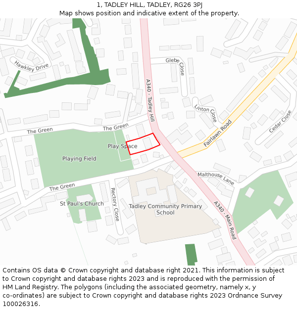 1, TADLEY HILL, TADLEY, RG26 3PJ: Location map and indicative extent of plot