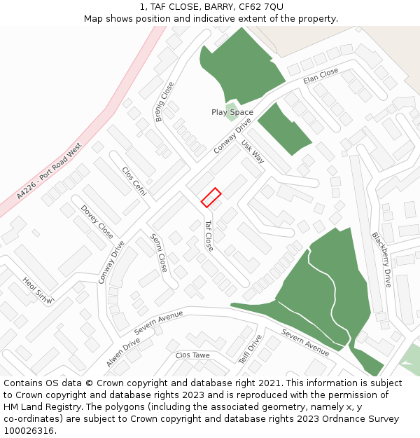 1, TAF CLOSE, BARRY, CF62 7QU: Location map and indicative extent of plot