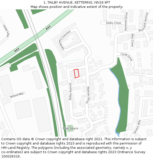 1, TAILBY AVENUE, KETTERING, NN16 9FT: Location map and indicative extent of plot