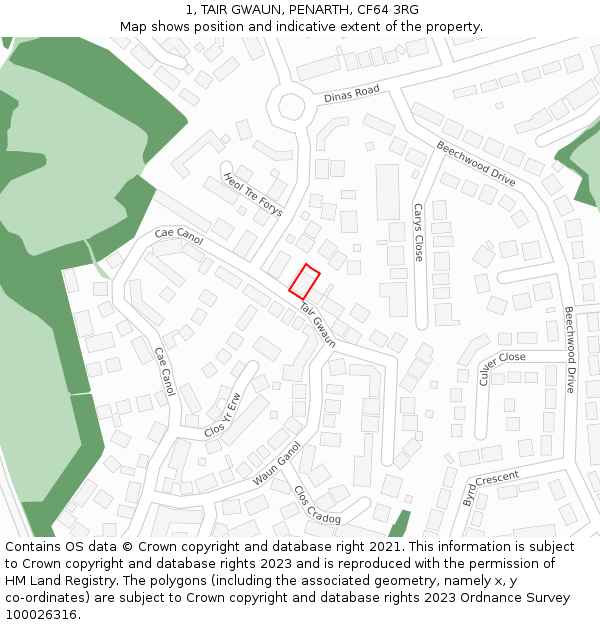 1, TAIR GWAUN, PENARTH, CF64 3RG: Location map and indicative extent of plot