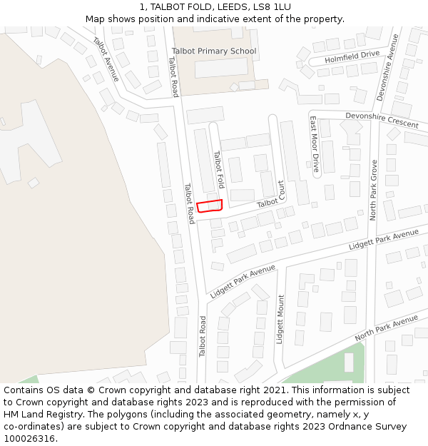 1, TALBOT FOLD, LEEDS, LS8 1LU: Location map and indicative extent of plot