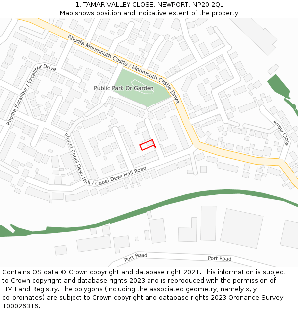 1, TAMAR VALLEY CLOSE, NEWPORT, NP20 2QL: Location map and indicative extent of plot