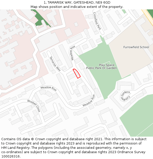 1, TAMARISK WAY, GATESHEAD, NE9 6GD: Location map and indicative extent of plot