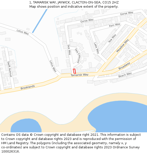 1, TAMARISK WAY, JAYWICK, CLACTON-ON-SEA, CO15 2HZ: Location map and indicative extent of plot