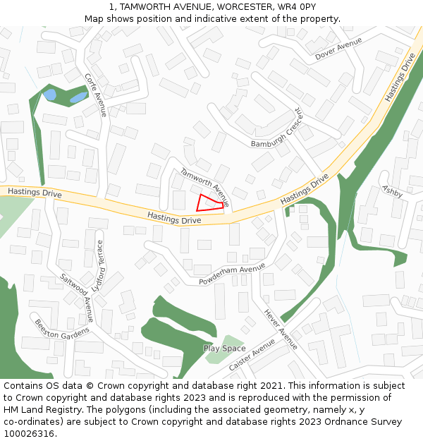 1, TAMWORTH AVENUE, WORCESTER, WR4 0PY: Location map and indicative extent of plot