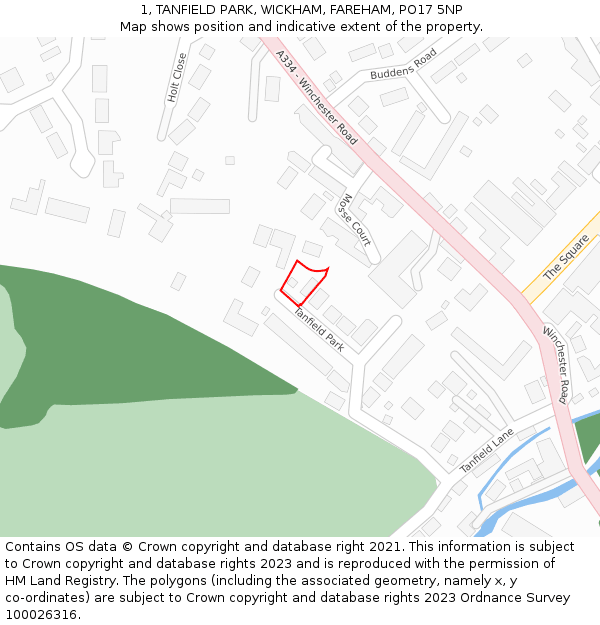 1, TANFIELD PARK, WICKHAM, FAREHAM, PO17 5NP: Location map and indicative extent of plot