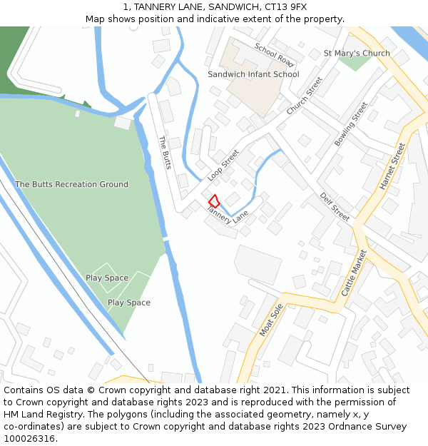 1, TANNERY LANE, SANDWICH, CT13 9FX: Location map and indicative extent of plot