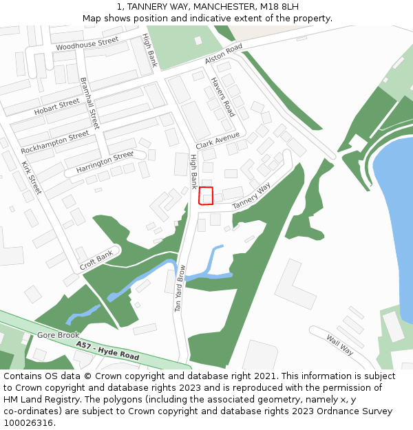 1, TANNERY WAY, MANCHESTER, M18 8LH: Location map and indicative extent of plot