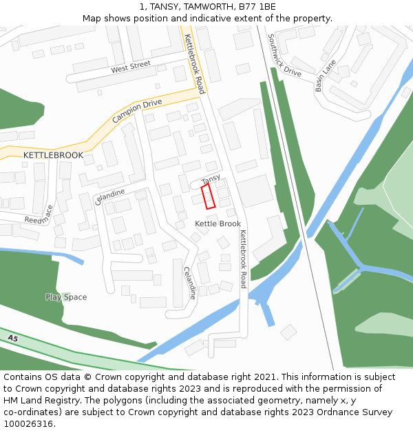 1, TANSY, TAMWORTH, B77 1BE: Location map and indicative extent of plot