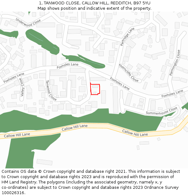 1, TANWOOD CLOSE, CALLOW HILL, REDDITCH, B97 5YU: Location map and indicative extent of plot