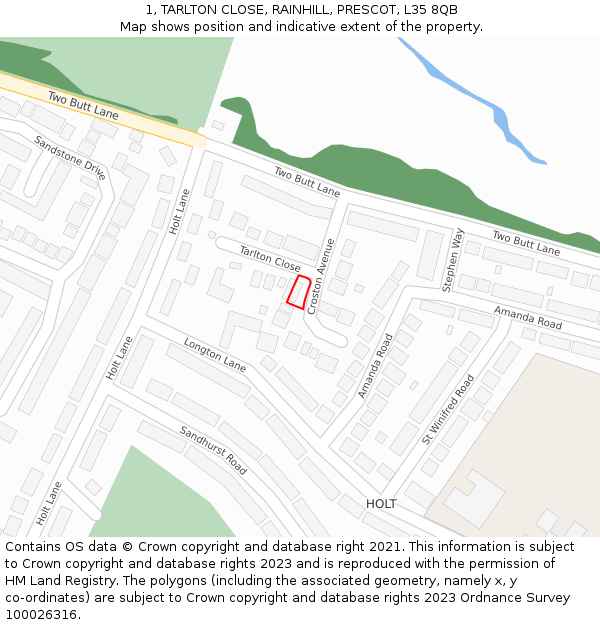 1, TARLTON CLOSE, RAINHILL, PRESCOT, L35 8QB: Location map and indicative extent of plot