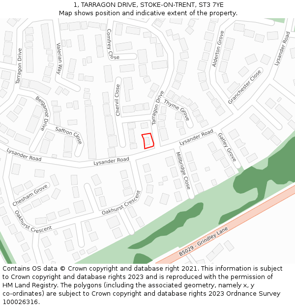 1, TARRAGON DRIVE, STOKE-ON-TRENT, ST3 7YE: Location map and indicative extent of plot