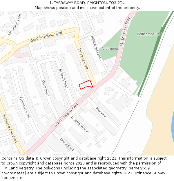 1, TARRAWAY ROAD, PAIGNTON, TQ3 2DU: Location map and indicative extent of plot