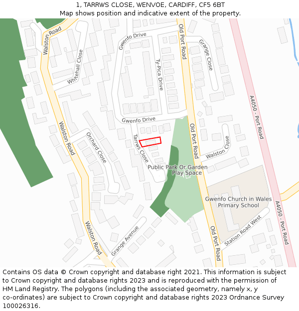 1, TARRWS CLOSE, WENVOE, CARDIFF, CF5 6BT: Location map and indicative extent of plot