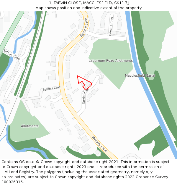 1, TARVIN CLOSE, MACCLESFIELD, SK11 7JJ: Location map and indicative extent of plot