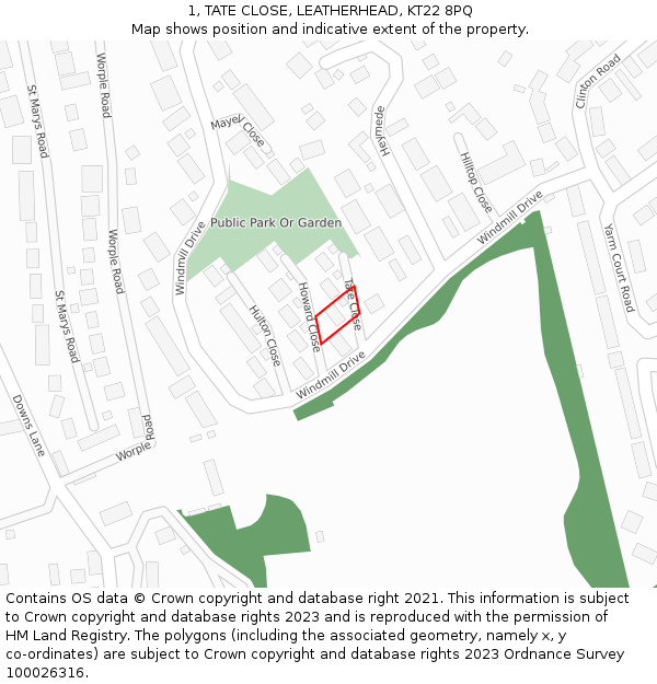 1, TATE CLOSE, LEATHERHEAD, KT22 8PQ: Location map and indicative extent of plot