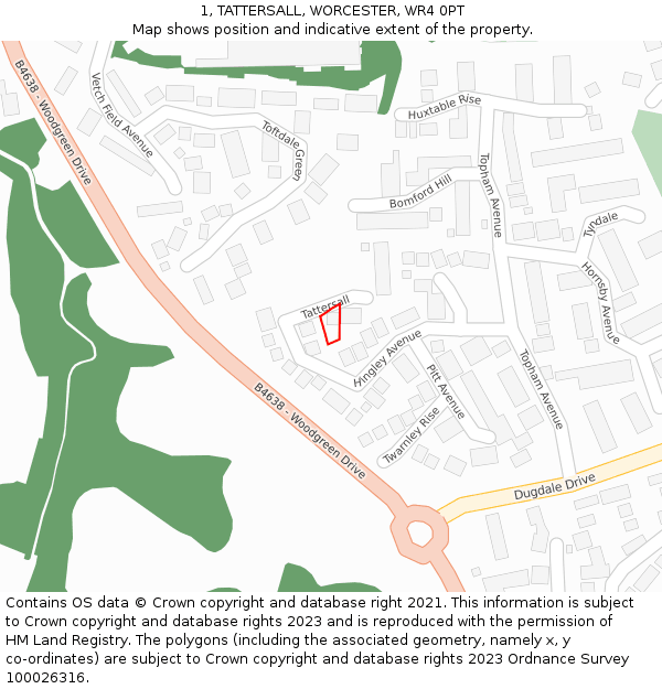1, TATTERSALL, WORCESTER, WR4 0PT: Location map and indicative extent of plot