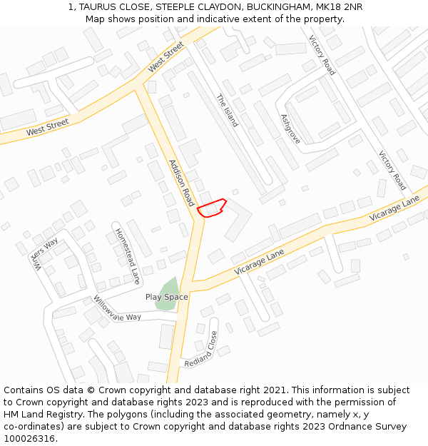 1, TAURUS CLOSE, STEEPLE CLAYDON, BUCKINGHAM, MK18 2NR: Location map and indicative extent of plot