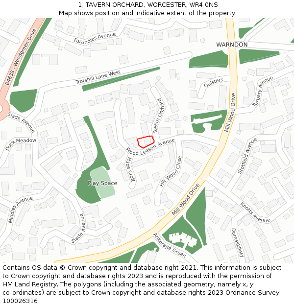 1, TAVERN ORCHARD, WORCESTER, WR4 0NS: Location map and indicative extent of plot