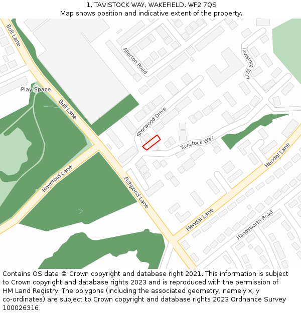 1, TAVISTOCK WAY, WAKEFIELD, WF2 7QS: Location map and indicative extent of plot