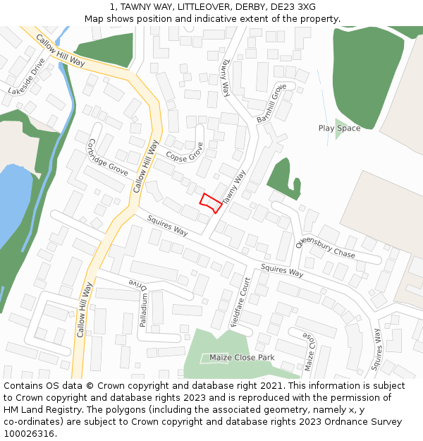 1, TAWNY WAY, LITTLEOVER, DERBY, DE23 3XG: Location map and indicative extent of plot