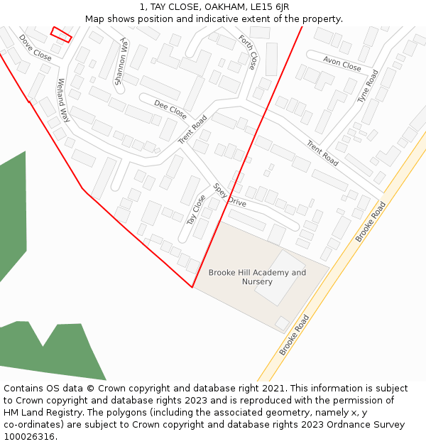 1, TAY CLOSE, OAKHAM, LE15 6JR: Location map and indicative extent of plot
