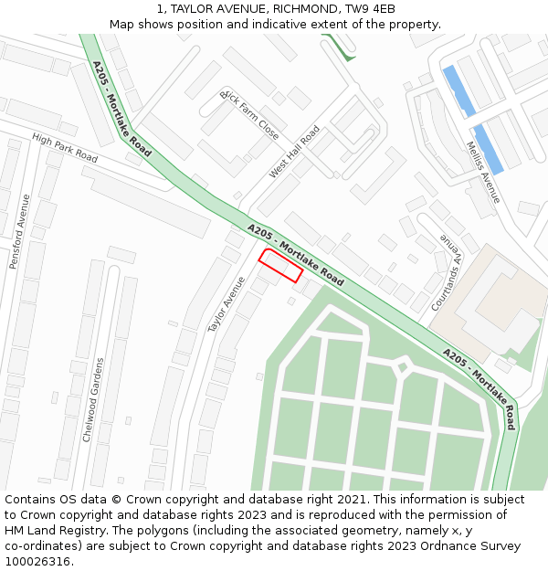 1, TAYLOR AVENUE, RICHMOND, TW9 4EB: Location map and indicative extent of plot