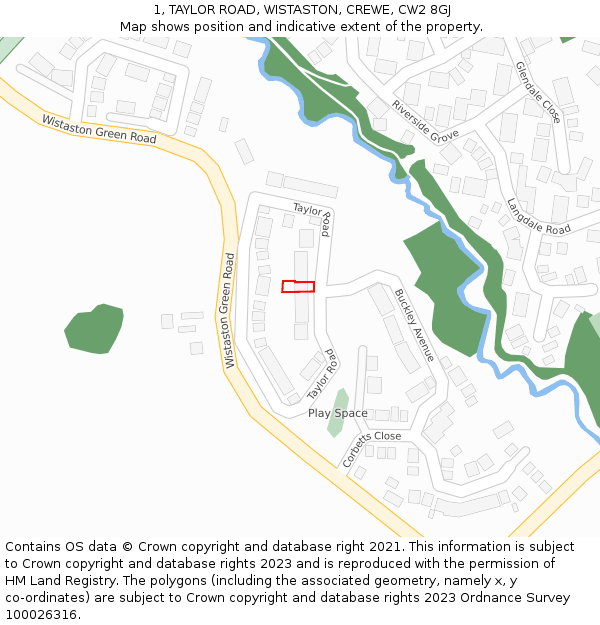 1, TAYLOR ROAD, WISTASTON, CREWE, CW2 8GJ: Location map and indicative extent of plot