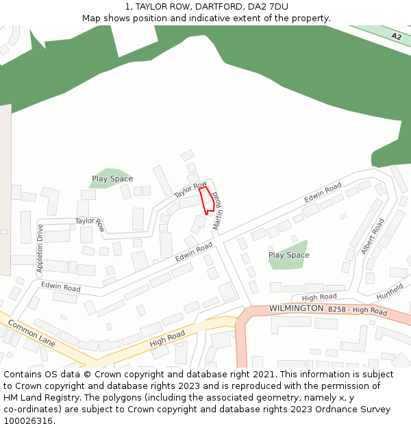 1, TAYLOR ROW, DARTFORD, DA2 7DU: Location map and indicative extent of plot