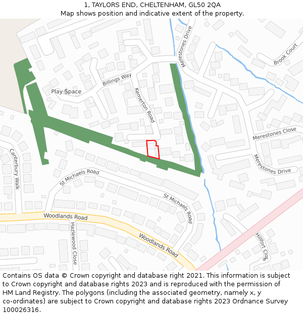 1, TAYLORS END, CHELTENHAM, GL50 2QA: Location map and indicative extent of plot