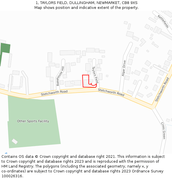 1, TAYLORS FIELD, DULLINGHAM, NEWMARKET, CB8 9XS: Location map and indicative extent of plot