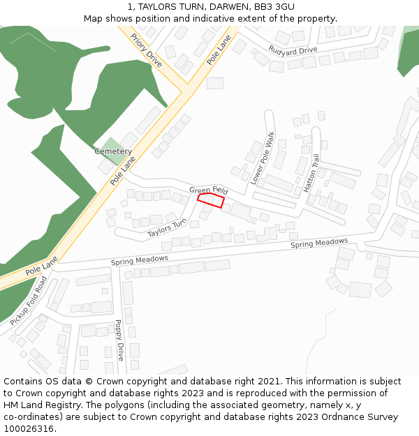 1, TAYLORS TURN, DARWEN, BB3 3GU: Location map and indicative extent of plot