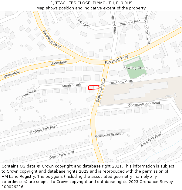 1, TEACHERS CLOSE, PLYMOUTH, PL9 9HS: Location map and indicative extent of plot