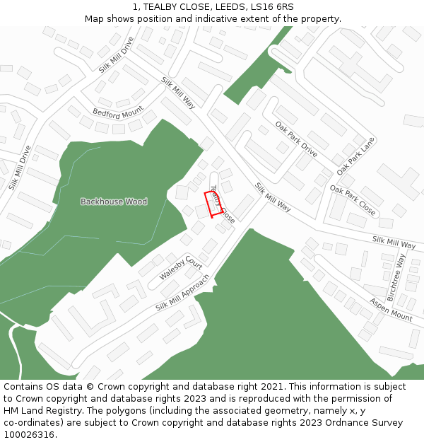 1, TEALBY CLOSE, LEEDS, LS16 6RS: Location map and indicative extent of plot