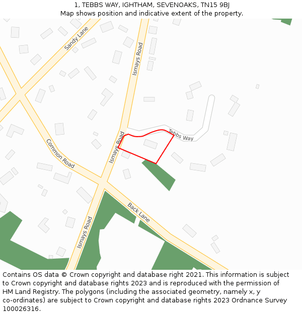 1, TEBBS WAY, IGHTHAM, SEVENOAKS, TN15 9BJ: Location map and indicative extent of plot
