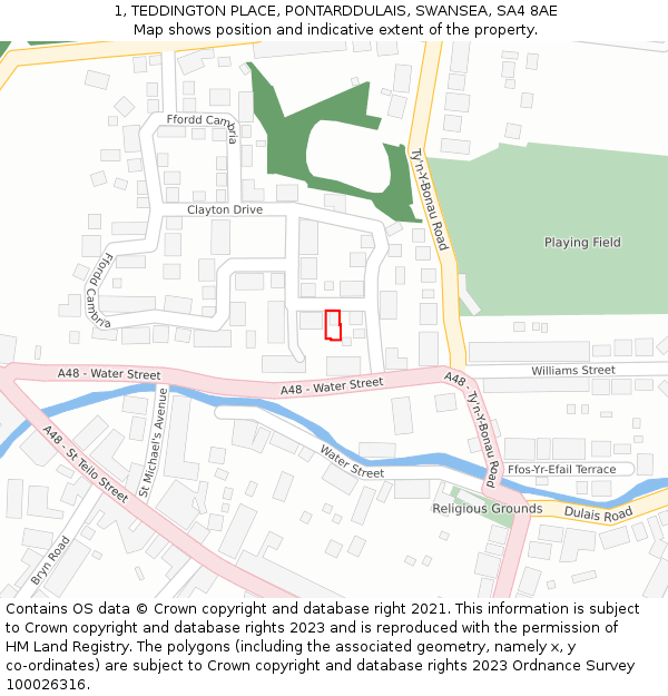 1, TEDDINGTON PLACE, PONTARDDULAIS, SWANSEA, SA4 8AE: Location map and indicative extent of plot