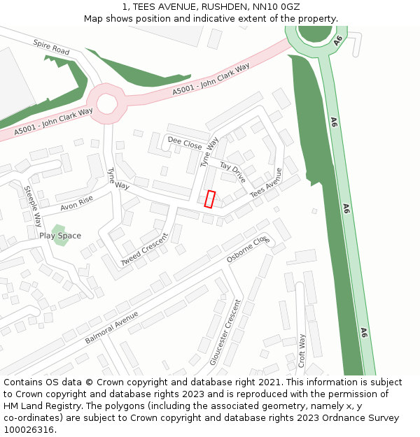 1, TEES AVENUE, RUSHDEN, NN10 0GZ: Location map and indicative extent of plot